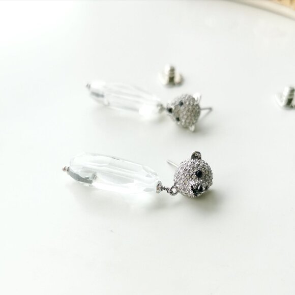 Kate Spade Arctic Friends Polar Bear Silver Clear Earrings - Picture 4 of 4